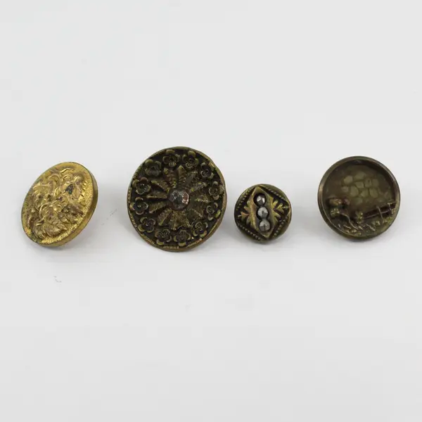 Lot of 8 Antique VTG Brass-Colored Shank Picture Buttons 3/8" to 3/4"