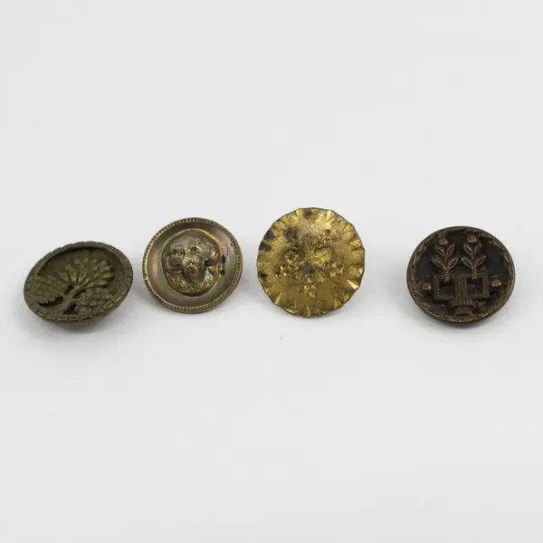 Lot of 8 Antique VTG Brass-Colored Shank Picture Buttons 3/8" to 3/4"