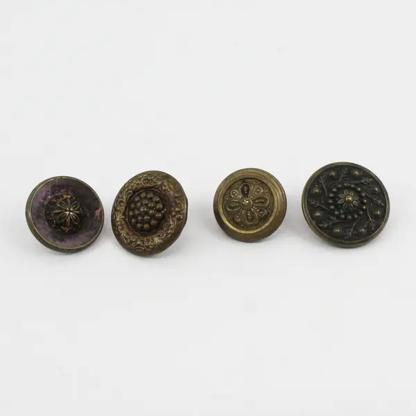 Lot of 8 Antique VTG Brass-Colored Shank Picture Buttons 1/2" to 3/4"