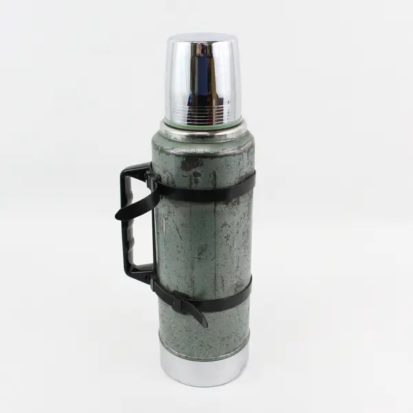 Vtg Aladdin Stanley Thermos No. 100 Cup, A-944B Quart  No. 13 Stopper W/ Straps