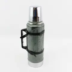 Vtg Aladdin Stanley Thermos No. 100 Cup, A-944B Quart  No. 13 Stopper W/ Straps