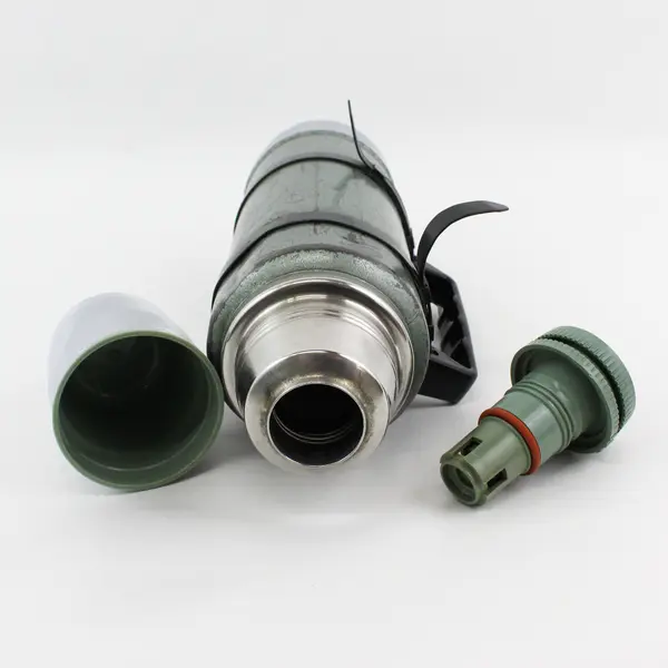 Vtg Aladdin Stanley Thermos No. 100 Cup, A-944B Quart  No. 13 Stopper W/ Straps