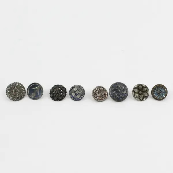 Lot of 8 Antique VTG Silver-Tone Shank Picture Buttons 1/2" to 3/4"