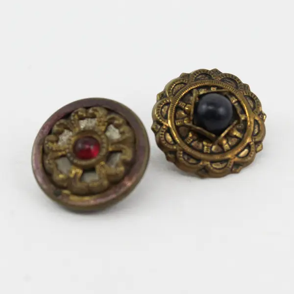 Lot of 5 Antique Shank Buttons with Stone Embellishments 3/8" to 1/2"