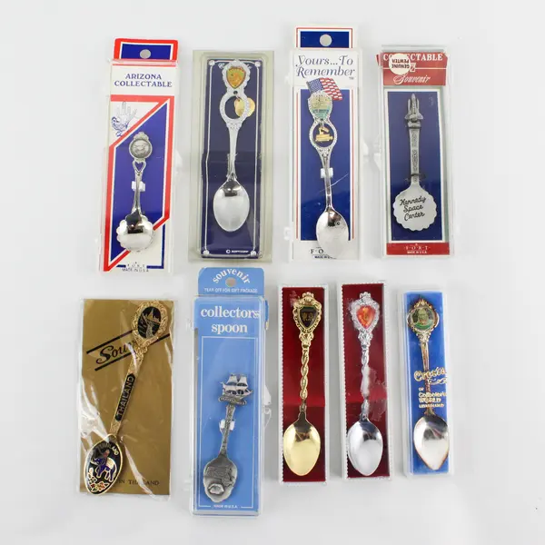 Lot of 9 Souvenir Collector Spoons from Various Places In Boxes