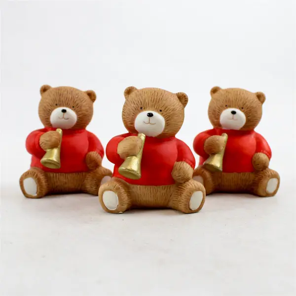 Set of 3 Lucy & Me Ceramic Bear Figurines Red Sweaters Horn Accents - New