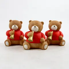 Set of 3 Lucy & Me Ceramic Bear Figurines Red Sweaters Horn Accents - New