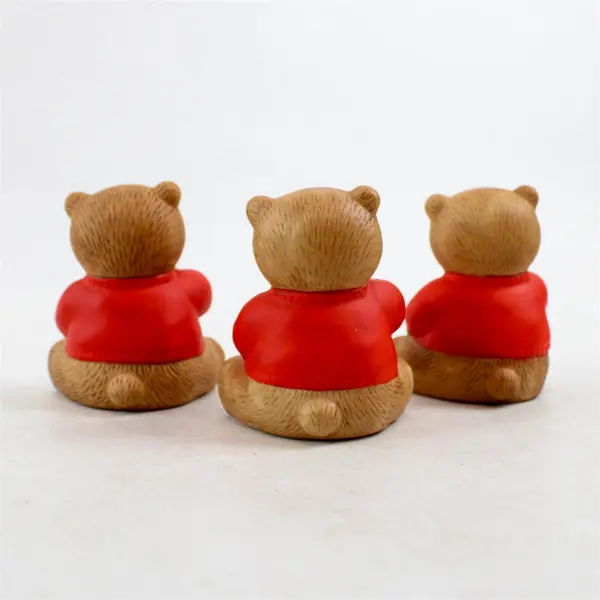 Set of 3 Lucy & Me Ceramic Bear Figurines Red Sweaters Horn Accents - New