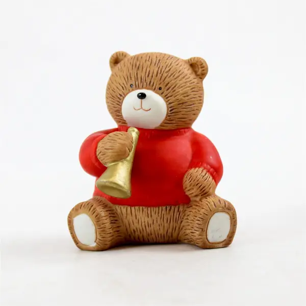 Set of 3 Lucy & Me Ceramic Bear Figurines Red Sweaters Horn Accents - New