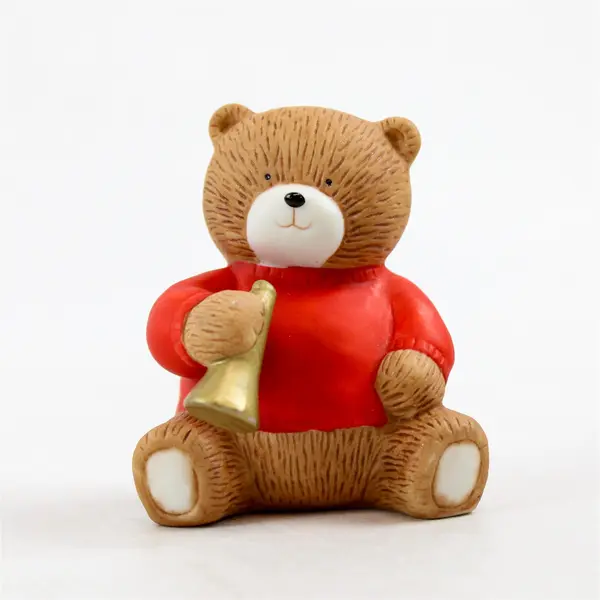 Set of 3 Lucy & Me Ceramic Bear Figurines Red Sweaters Horn Accents - New