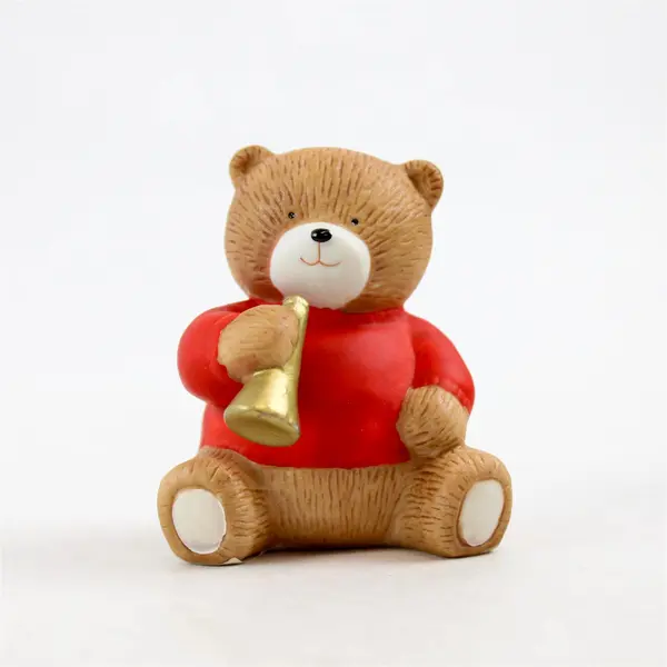 Set of 3 Lucy & Me Ceramic Bear Figurines Red Sweaters Horn Accents - New