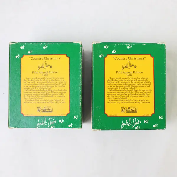 Lot Of 2 Schmid "Country Christmas" Lowell Davis 1987 Cow Hanging Ornaments