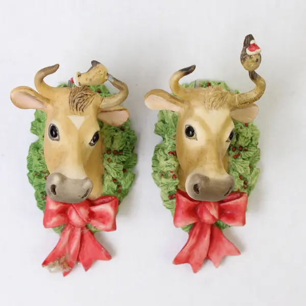 Lot Of 2 Schmid "Country Christmas" Lowell Davis 1987 Cow Hanging Ornaments