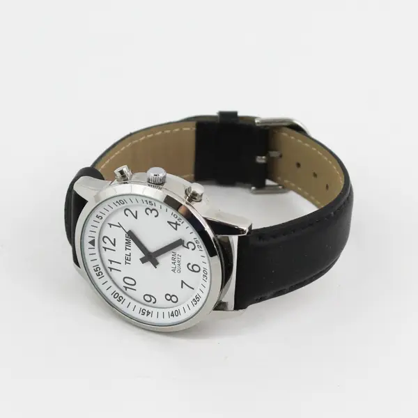 Tel Time Mens Quartz Talking Watch Model M9908 Black Leather Band 