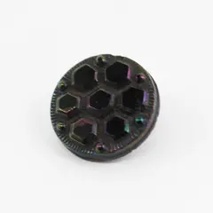 Antique Victorian Art Deco Faceted Black Glass Iridescent Shank Button 3/4"