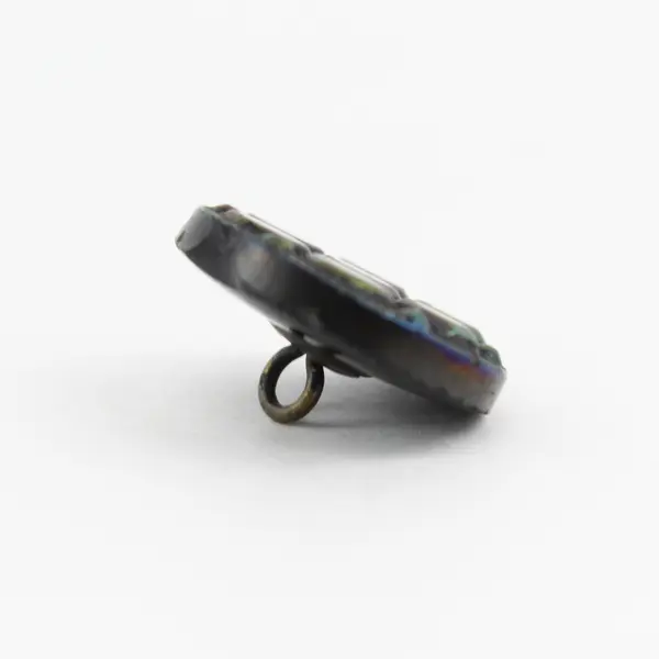 Antique Victorian Art Deco Faceted Black Glass Iridescent Shank Button 3/4"