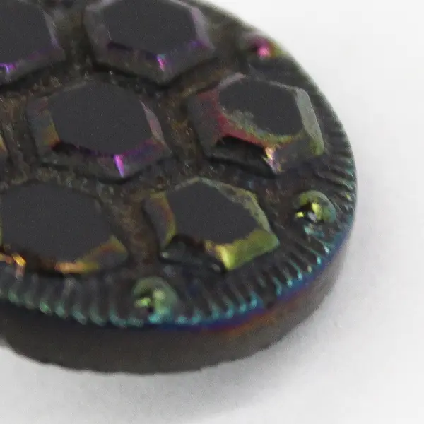 Antique Victorian Art Deco Faceted Black Glass Iridescent Shank Button 3/4"