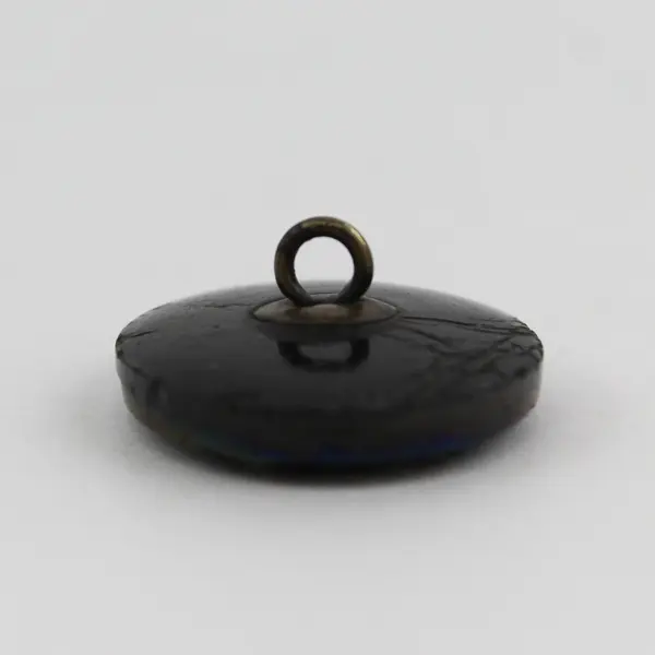 Antique Victorian Art Deco Faceted Black Glass Iridescent Shank Button 3/4"