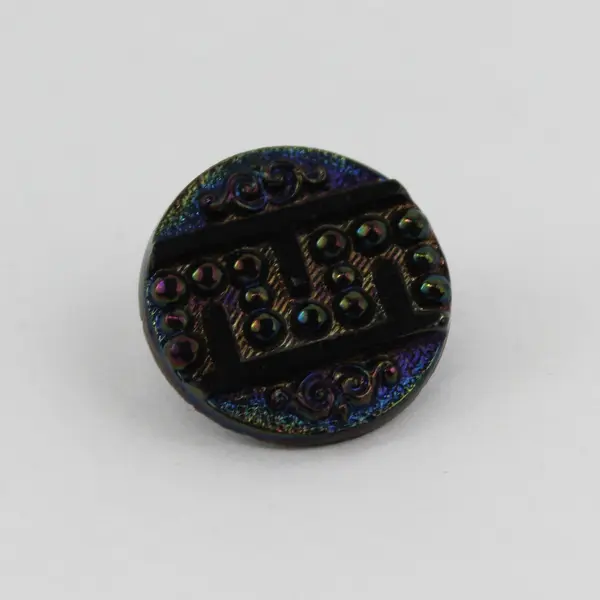 Antique Victorian Faceted Black Glass Iridescent Shank Button 3/4"