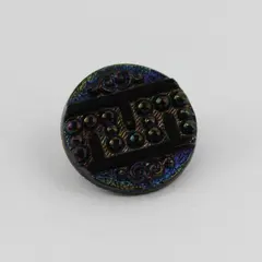 Antique Victorian Faceted Black Glass Iridescent Shank Button 3/4"