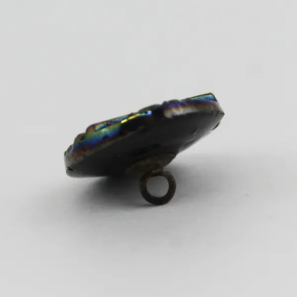 Antique Victorian Faceted Black Glass Iridescent Shank Button 3/4"