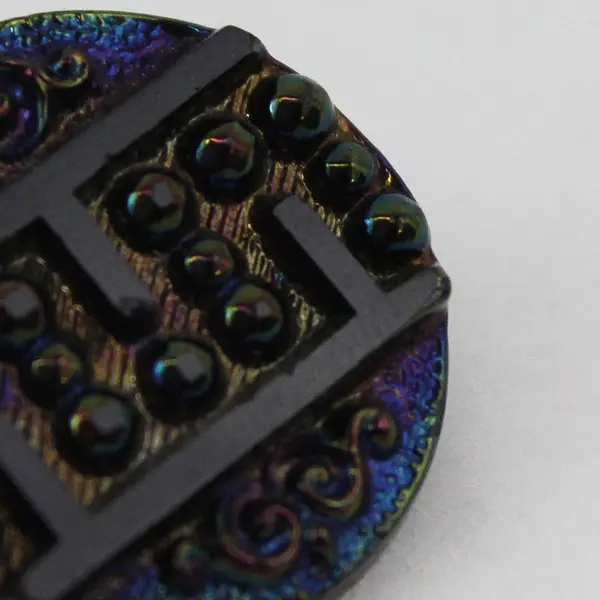 Antique Victorian Faceted Black Glass Iridescent Shank Button 3/4"