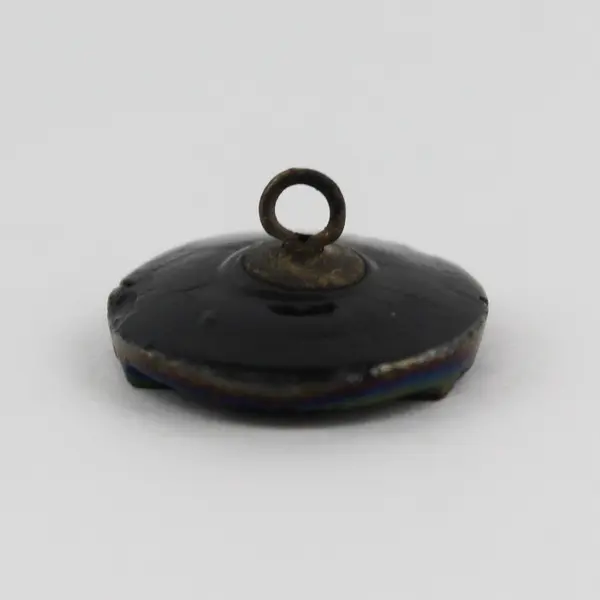 Antique Victorian Faceted Black Glass Iridescent Shank Button 3/4"