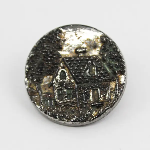 Antique Victorian Black Glass Cottage House Design Picture Button 1"