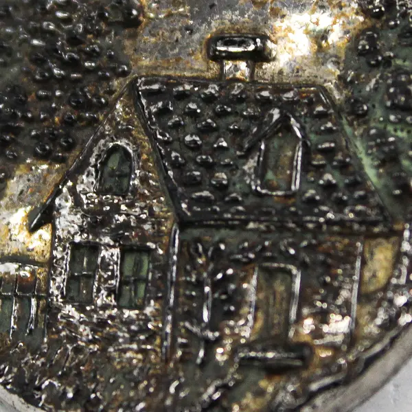 Antique Victorian Black Glass Cottage House Design Picture Button 1"