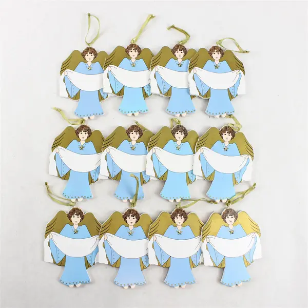Set of 12 Vintage Wooden Angel Christmas Ornaments