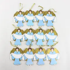 Set of 12 Vintage Wooden Angel Christmas Ornaments