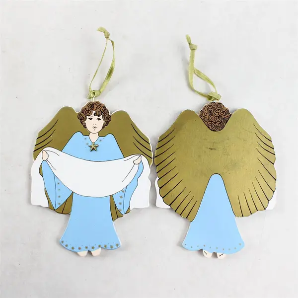 Set of 12 Vintage Wooden Angel Christmas Ornaments