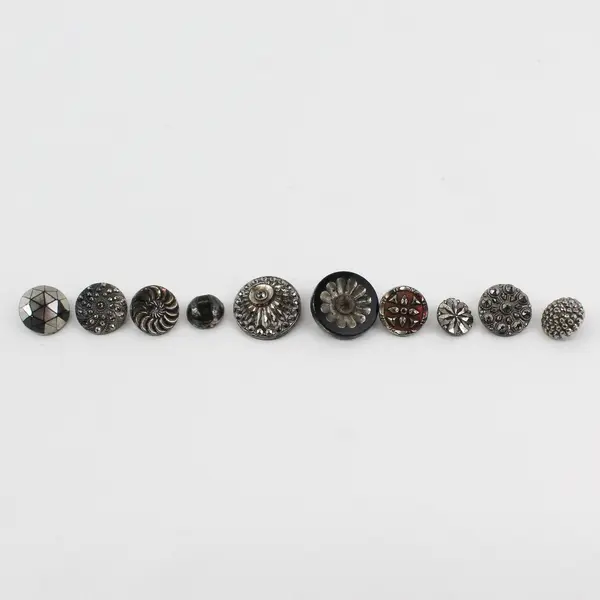Lot of 10 Antique Victorian Black Glass Shank Buttons 1/2" to 1"