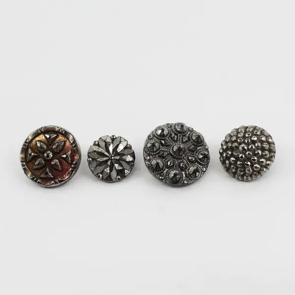 Lot of 10 Antique Victorian Black Glass Shank Buttons 1/2" to 1"
