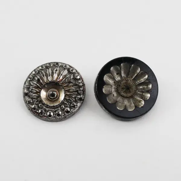 Lot of 10 Antique Victorian Black Glass Shank Buttons 1/2" to 1"