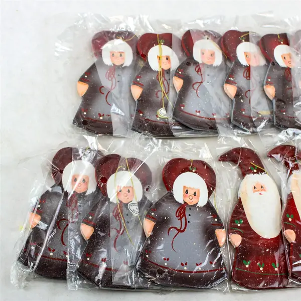 Lot of 13 Wooden Mr & Mrs Claus Christmas Ornaments - New