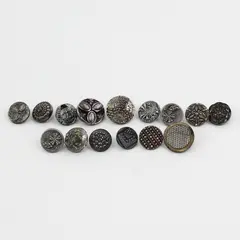 Lot of 15 Antique Victorian Ornate Black Glass Shank Buttons 1/2" to 3/4"
