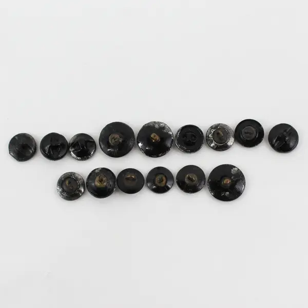 Lot of 15 Antique Victorian Ornate Black Glass Shank Buttons 1/2" to 3/4"