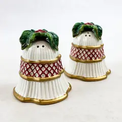 Fitz and Floyd Holiday Holly Bells Porcelain Salt & Pepper Shakers Set - New