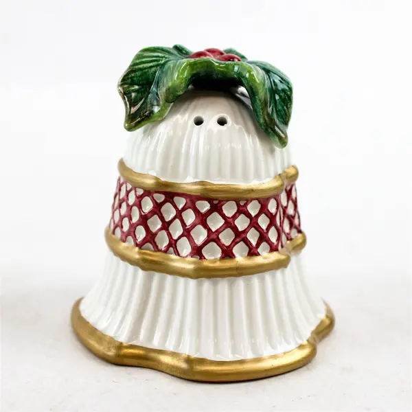 Fitz and Floyd Holiday Holly Bells Porcelain Salt & Pepper Shakers Set - New