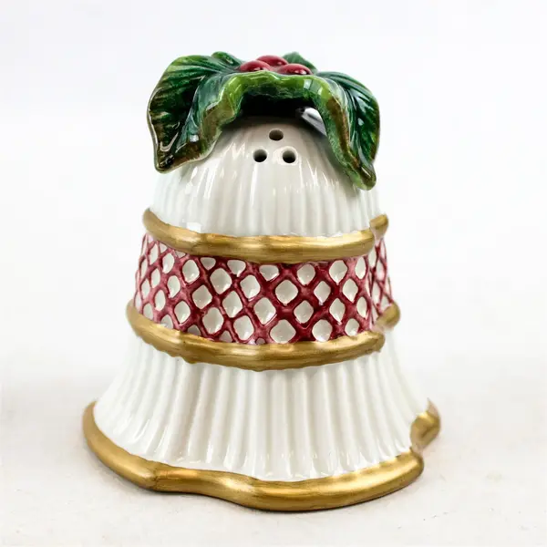 Fitz and Floyd Holiday Holly Bells Porcelain Salt & Pepper Shakers Set - New