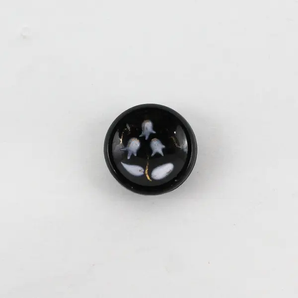 Antique Victorian Black Glass Floral Lily of The Valley Shank Button 5/8"