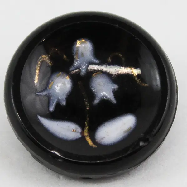 Antique Victorian Black Glass Floral Lily of The Valley Shank Button 5/8"