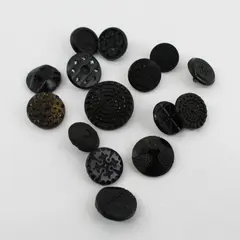 Lot of 15 Antique Victorian Black Glass Picture Buttons 1/2" to 3/4" 