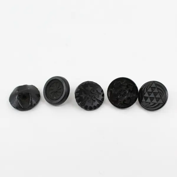 Lot of 15 Antique Victorian Black Glass Picture Buttons 1/2" to 3/4" 