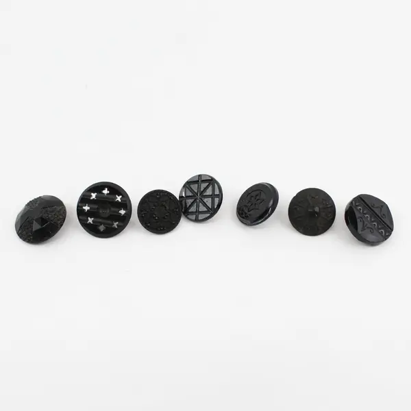 Lot of 15 Antique Victorian Black Glass Picture Buttons 1/2" to 3/4" 