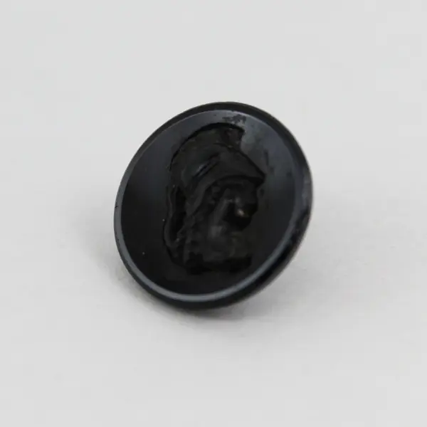Antique Victorian Black Glass Roman Woman Cameo Picture Button 5/8" FLAWED