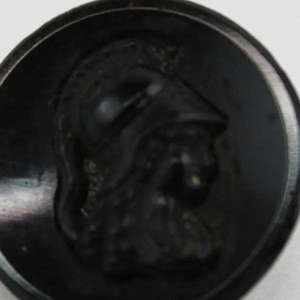 Antique Victorian Black Glass Roman Woman Cameo Picture Button 5/8" FLAWED