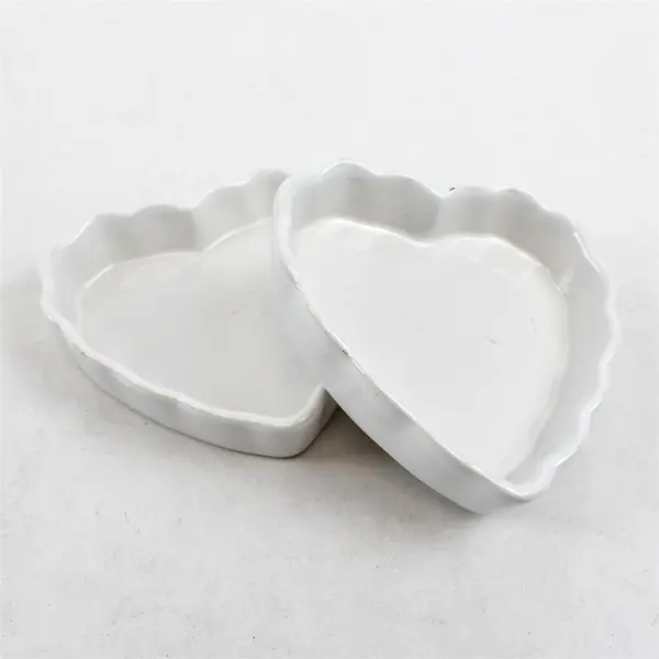 Lot of 2 Bonjour White Ceramic Heart-Shaped Baking Dishes Bakeware