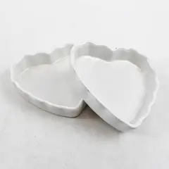 Lot of 2 Bonjour White Ceramic Heart-Shaped Baking Dishes Bakeware